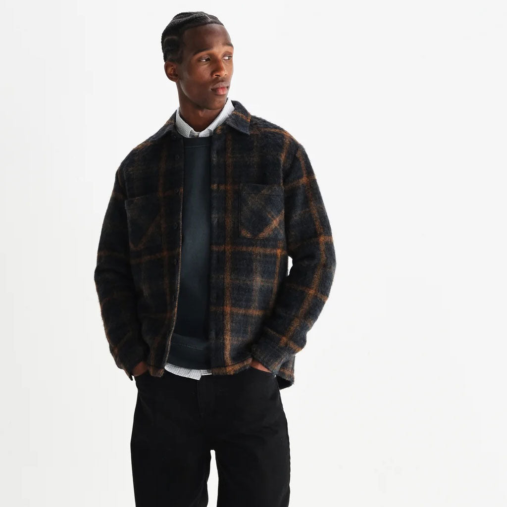 Wax London Whiting Overshirt Caramel Navy