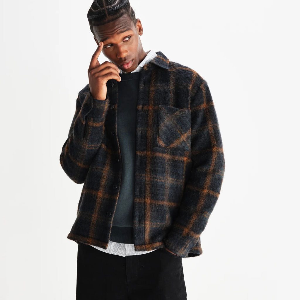 Wax London Whiting Overshirt Caramel Navy