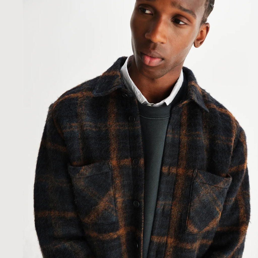 Wax London Whiting Overshirt Caramel Navy